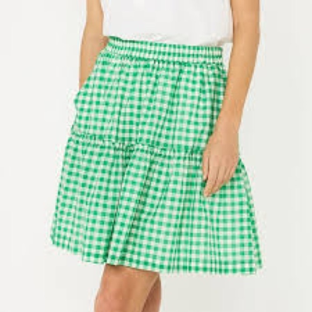 Draper James Green Gingham Tiered Short Skirt Size XS Spring Summer Pockets